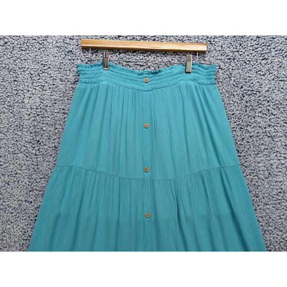 SO Tiered Button Up Maxi Skirt Size 18 Pull On Boho Fairy Grunge Hippie Blue - Picture 3 of 10